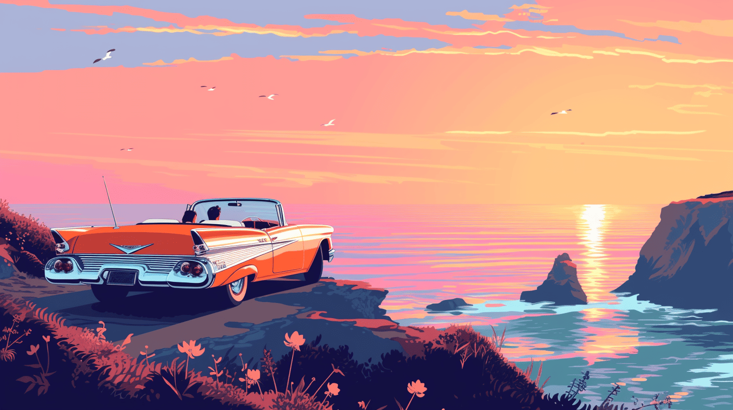 car on cliff top romance prompt image