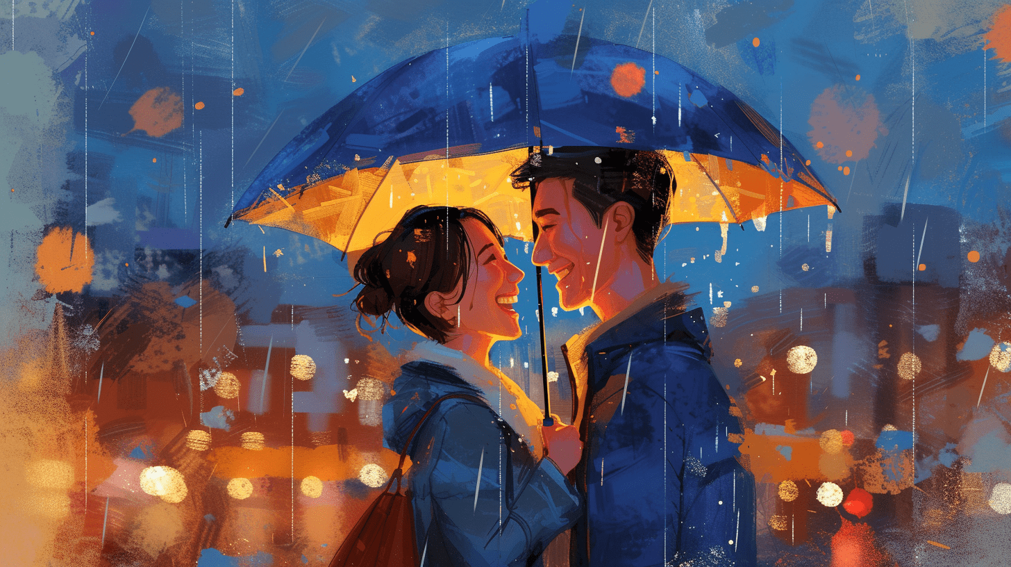 a couple in the rain -romance writing prompts