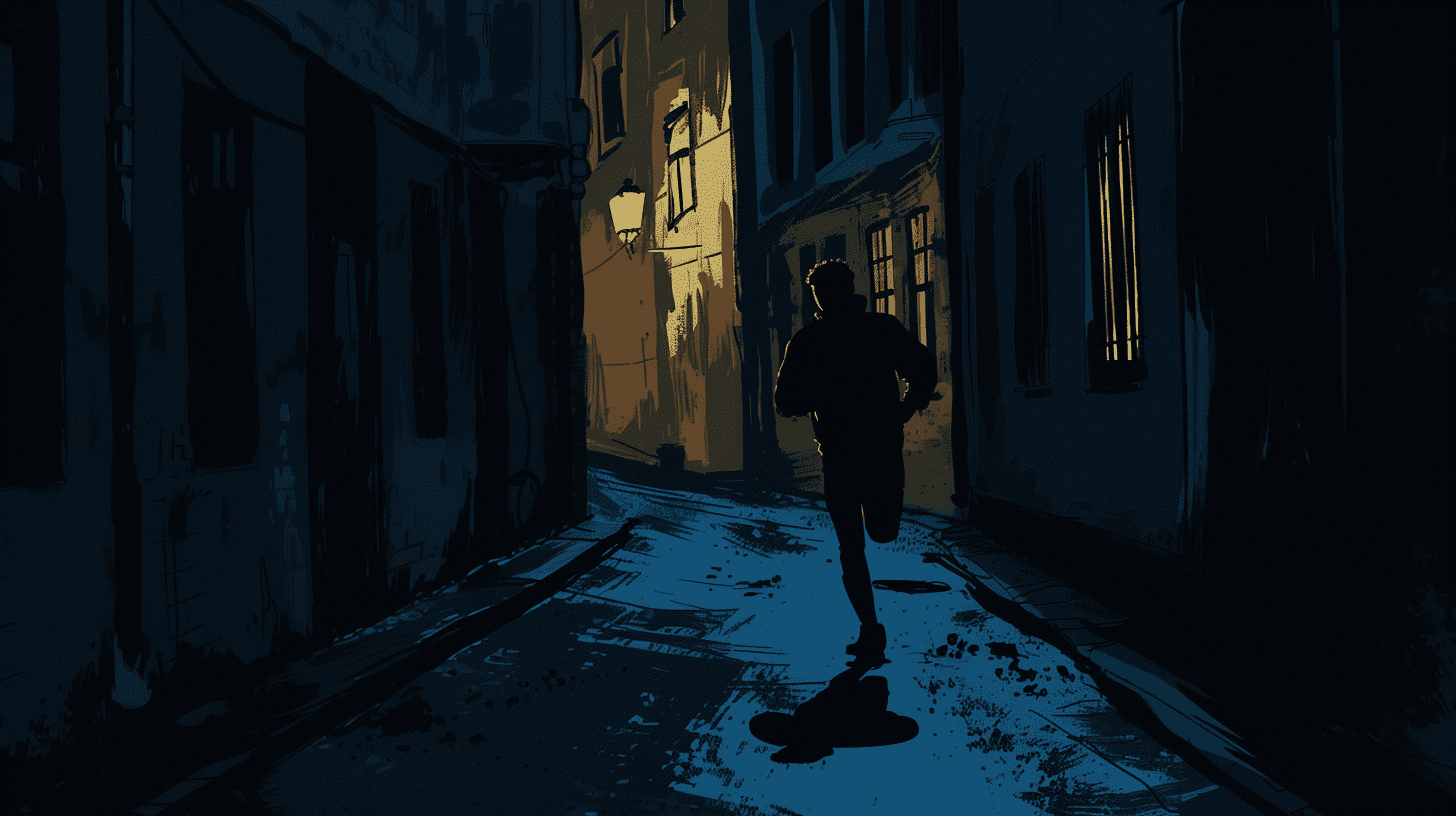 man running in alley thriller writing prompt image