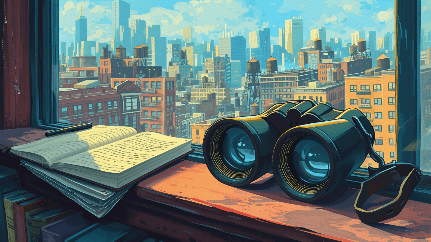 binoculars looking out of a window thriller writing prompts